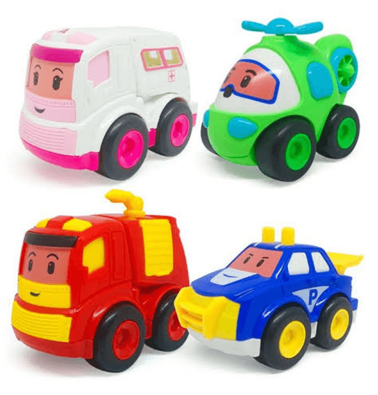 Image of 4-in-1 Cartoon Rescue Vehicle Toy Set। 🚑🚒🚓🚁